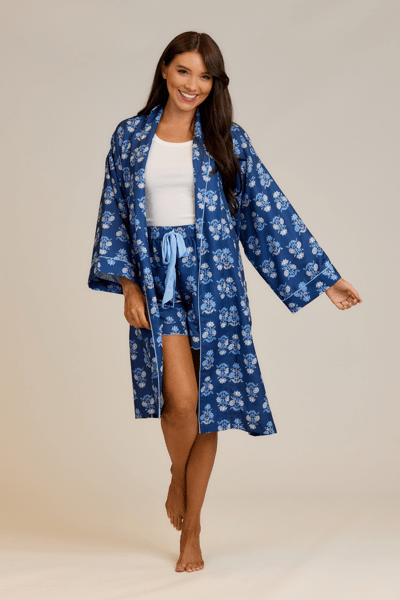 Blue Floral Block Print Robe