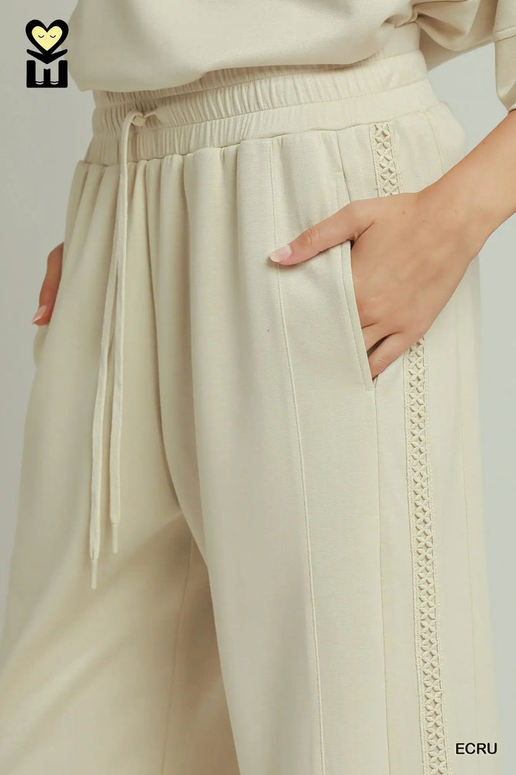 Ecru Butterfly Lace Straight Leg Pants