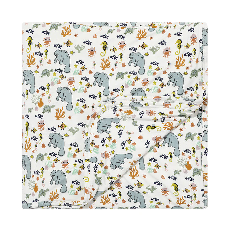 Manatee Luxury Bamboo Blanket- White/Multi/Small