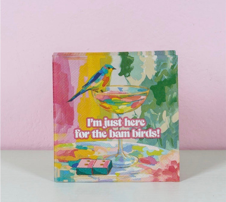 PAPER BEVERAGE NAPKINS - MAHJ I BAM BIRDS - 20 CT