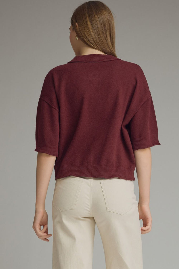 Solid round neck short sleeve jacket