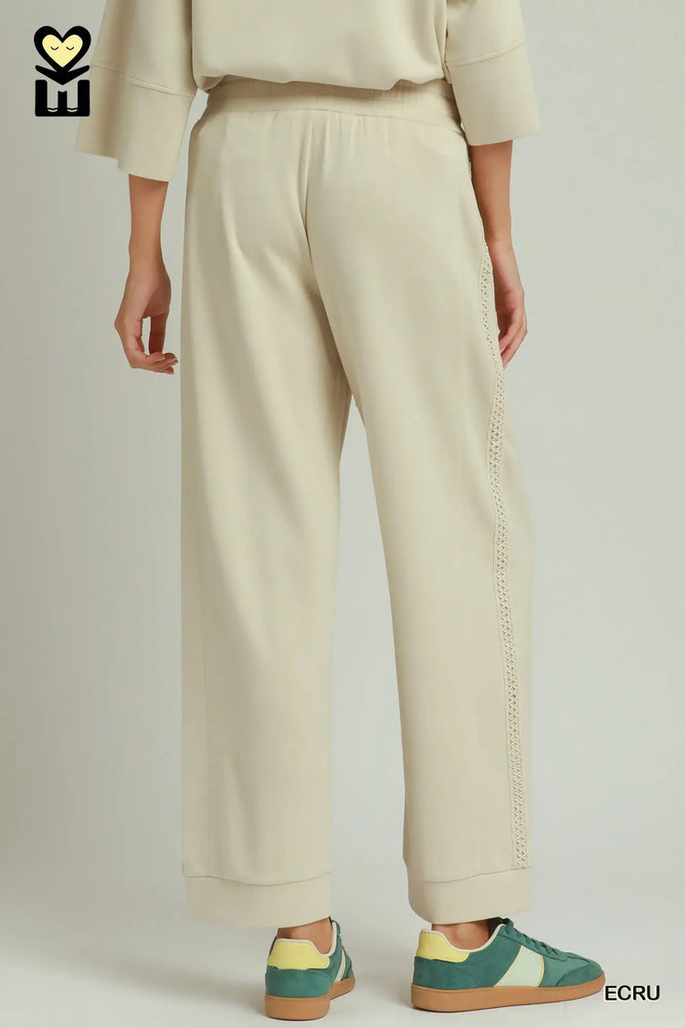 Ecru Butterfly Lace Straight Leg Pants