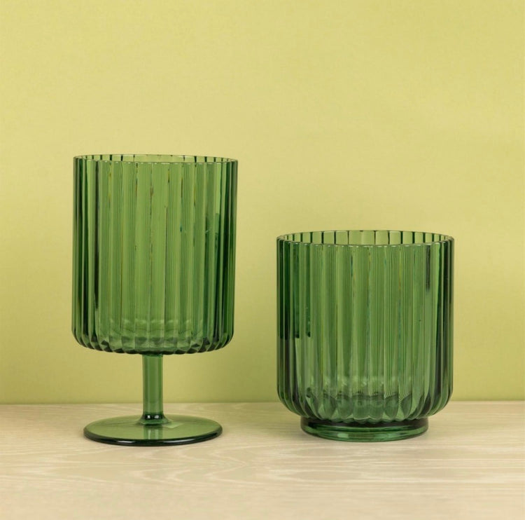RIBBED RADIANCE DRINKWARE, MEADOW GREEN (SET OF 2)