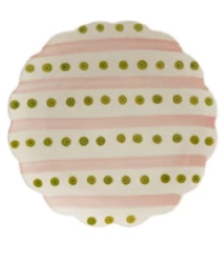 Hand-Painted Stoneware Scalloped Plate with Striped Pattern, 4 Styles