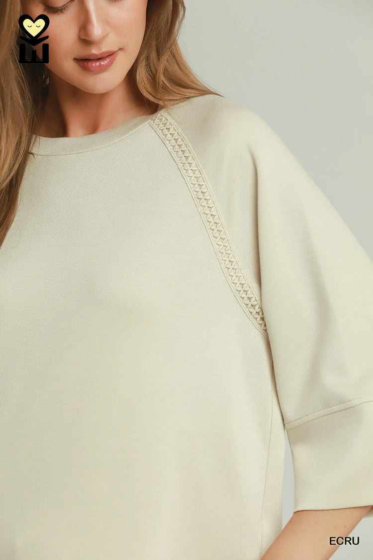 Ecru Butterfly Lace Raglan Sleeve Top