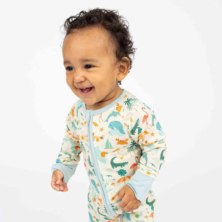 Explore Florida Bamboo Convertible Baby Pajamas- Beige/Multi
