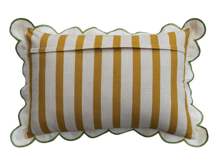 Cotton Striped Lumbar Pillow with Scalloped Flange & Contrasting