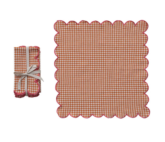 Cotton Scalloped Napkins with Contrasting Stitched Edges, Set of 4