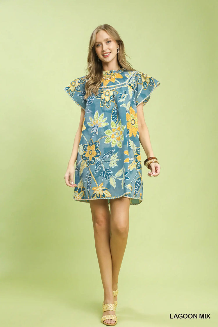 Lagoon Mix Abstract Print Babydoll Dress