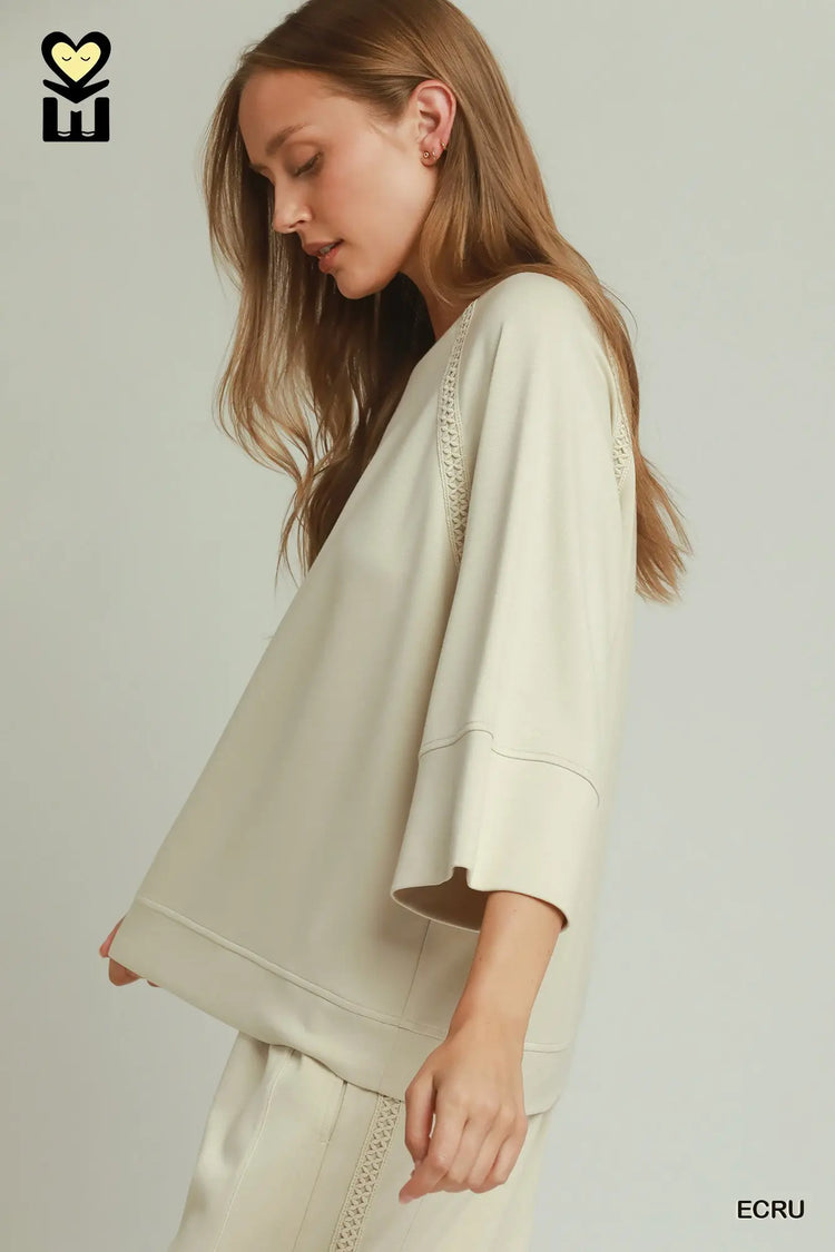 Ecru Butterfly Lace Raglan Sleeve Top