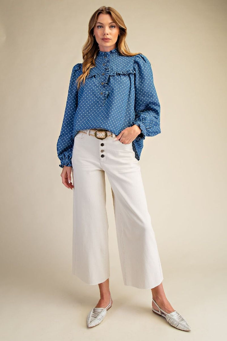 ECRU BUTTON FRONT ENZYME WASHED STRETCH TWILL PANTS