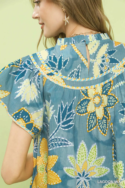 Lagoon Mix Abstract Print Babydoll Dress