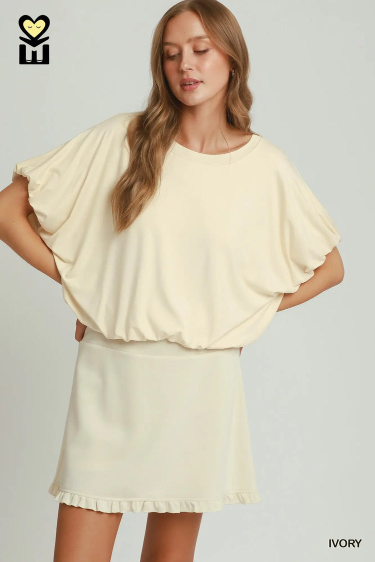 Ivory Double Lined Bubble Sleeve & Hem Top