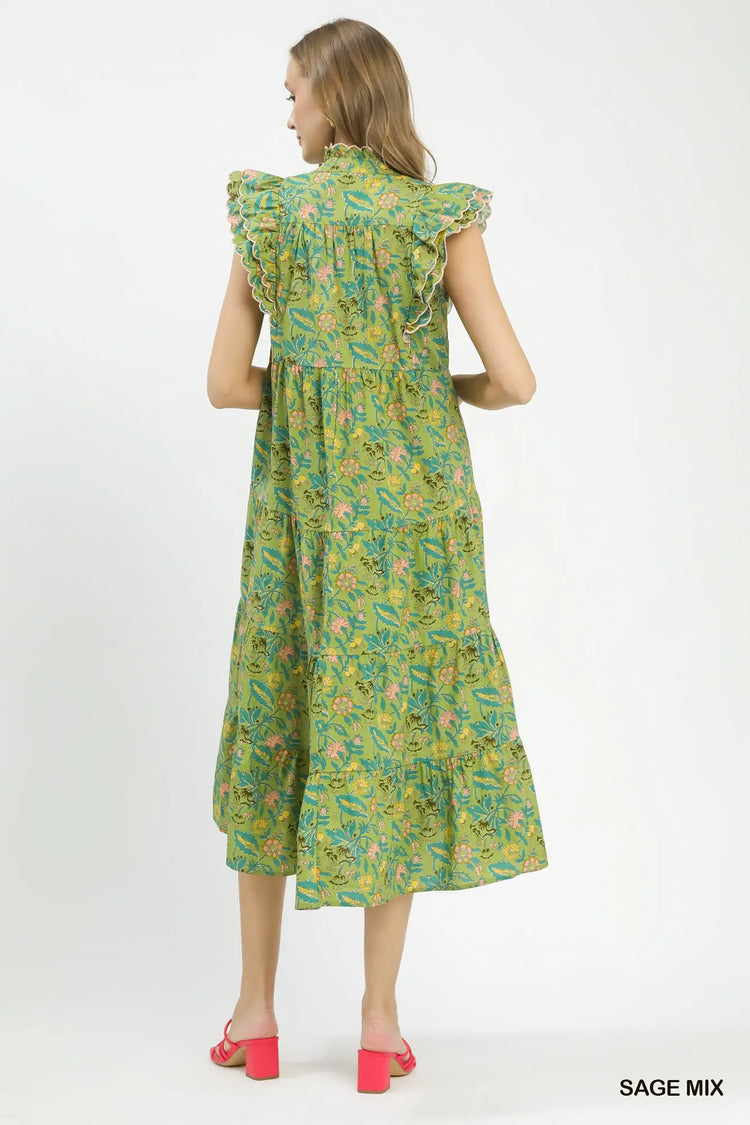 Saige Mix Floral Garden Print Tiered Maxi Dress