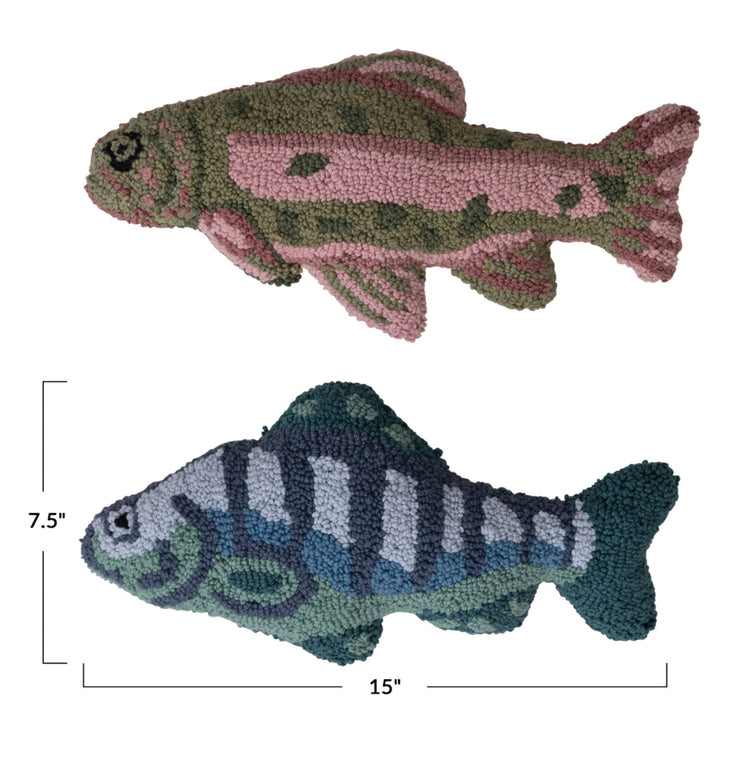 Woven Cotton Tufted Fish Shaped Pillow, 2 Styles