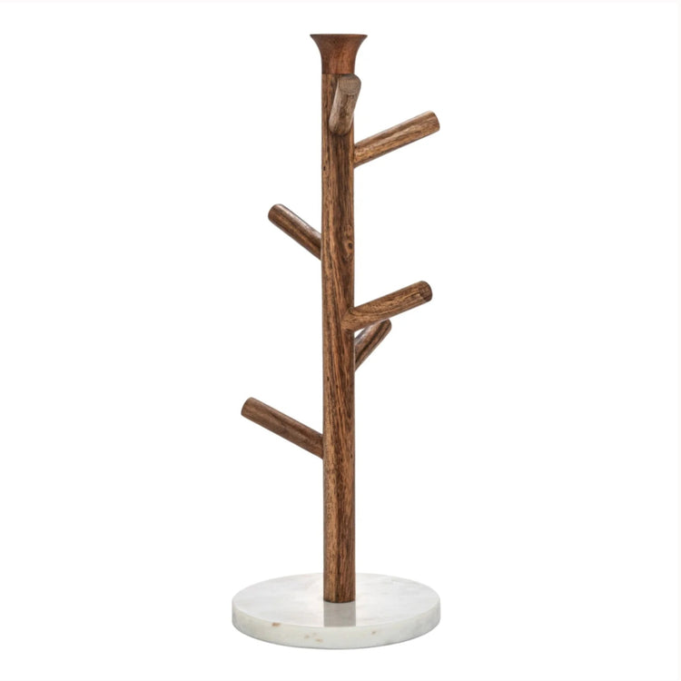 Mango Wood & Marble Mug Rack (Holds 6 Mugs)