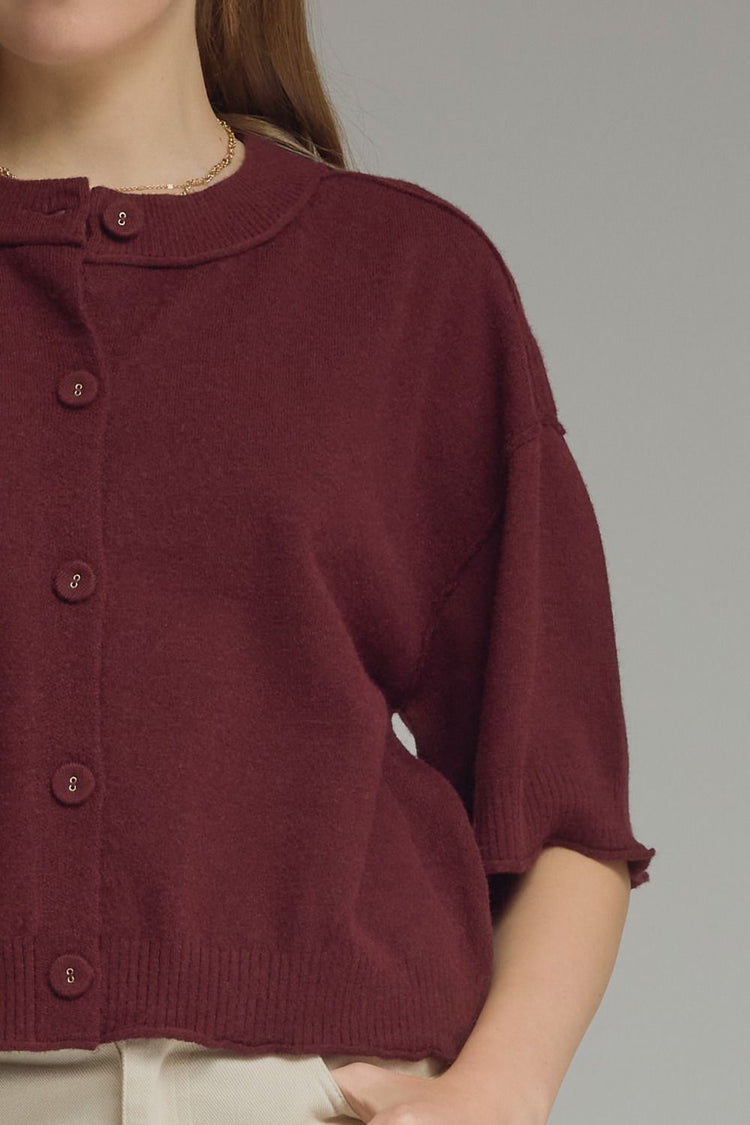 Solid round neck short sleeve jacket