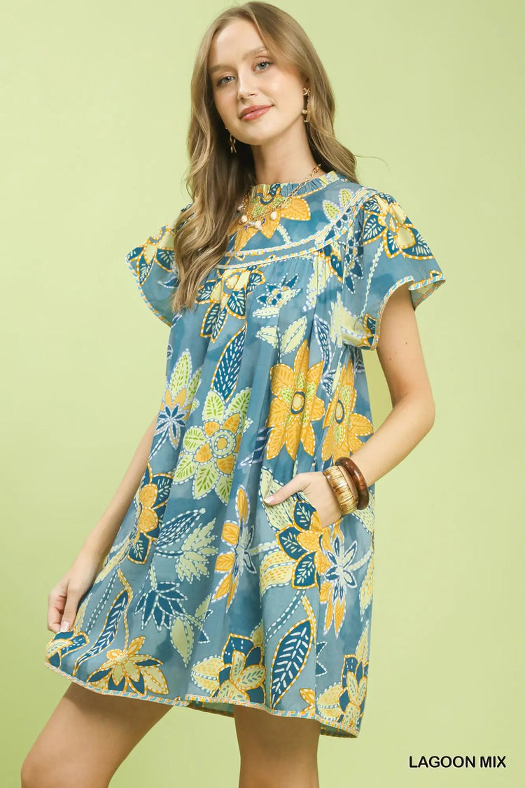 Lagoon Mix Abstract Print Babydoll Dress