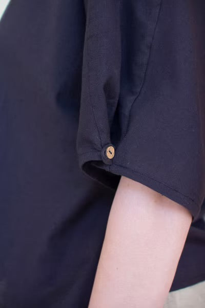 Short-Sleeve Blouse with Button Detail on Sleeves