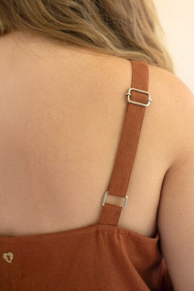 Adjustable Strap Flowy Jumper with Button Detail / Cinnamon