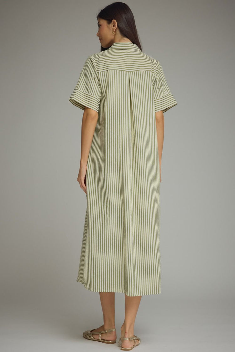 Olive Stripe short sleeve midi dress