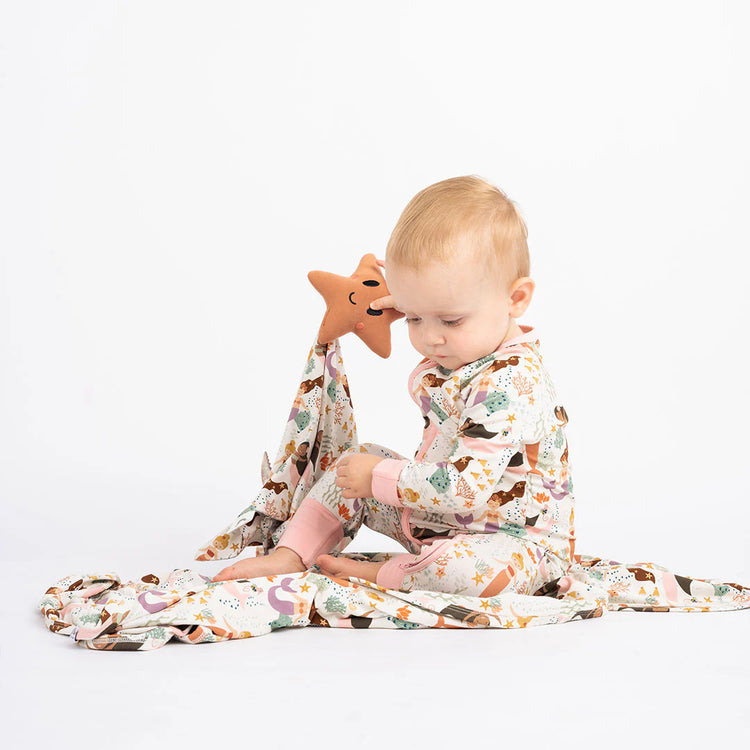 Making Waves Mermaids Luxury Bamboo Blanket- Beige/Multi/Small