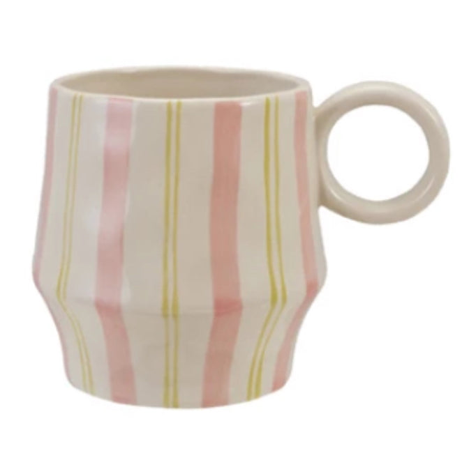 16oz. Hand-Painted Stoneware Mug with Striped Pattern, 4 Styles