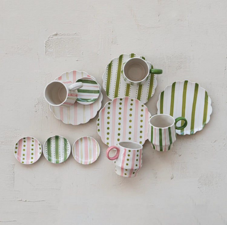 Hand-Painted Stoneware Scalloped Plate with Striped Pattern, 4 Styles