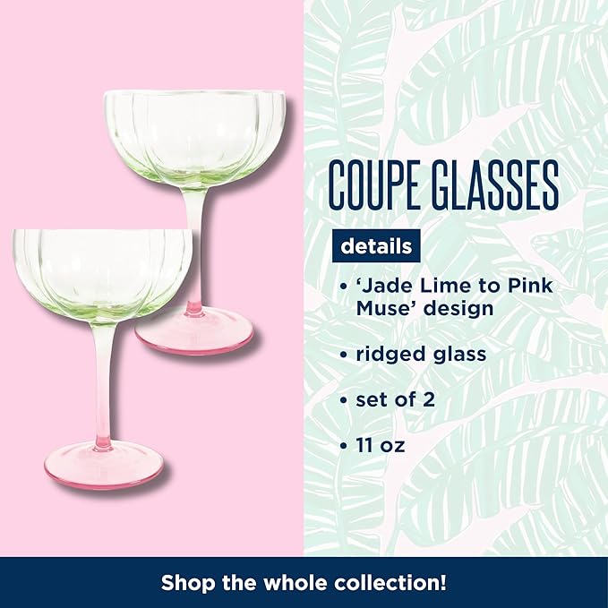 Coupe Glass Set, Jade Lime/
Pink Muse Ombre