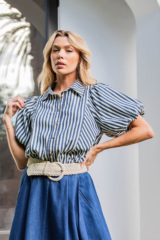 WHITE NAVY WASHED DENIM SHIRT
