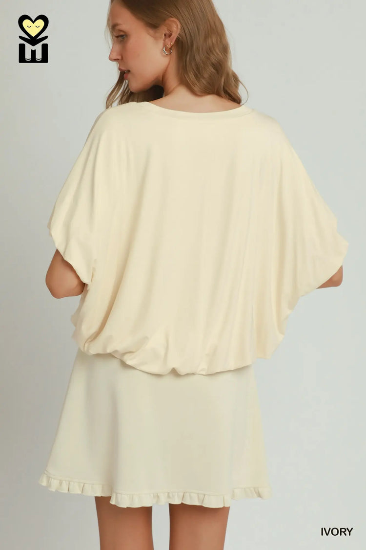 Ivory Double Lined Bubble Sleeve & Hem Top