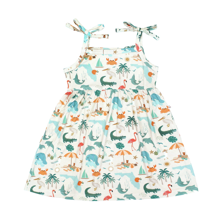 Explore Florida Souvenir Bamboo Kids Sundress: Beige/Multi