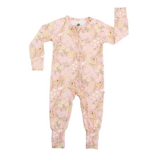 Spring Meadow Bamboo Convertible Footie Romper: Pink/Multi / NB