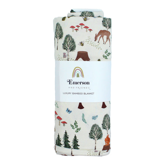 In the Woods Luxury Bamboo Blanket: Green/Multi / Small