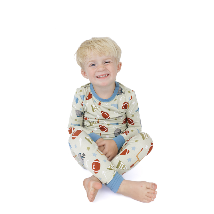 Football Game Day Boys Two-Piece Bamboo Long Sleeve Kids Pajama Pants Set: 2T