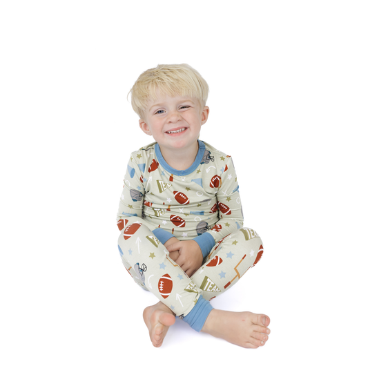 Football Game Day Boys Two-Piece Bamboo Long Sleeve Kids Pajama Pants Set: 4/5T