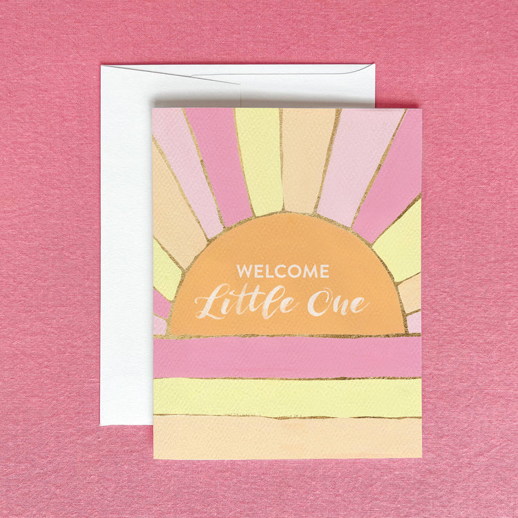 Welcome Little One Retro Sun Greeting Card | Baby Shower