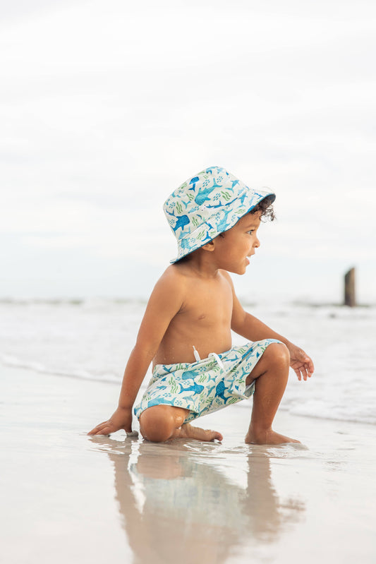 Shark Friends Ocean Blue Reversible Kids Bucket Hat: Blue/Multi