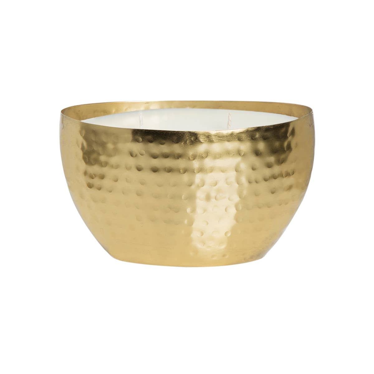 Amber & Teakwood Gold Oval Brass 18oz Hammered Bowl Candle