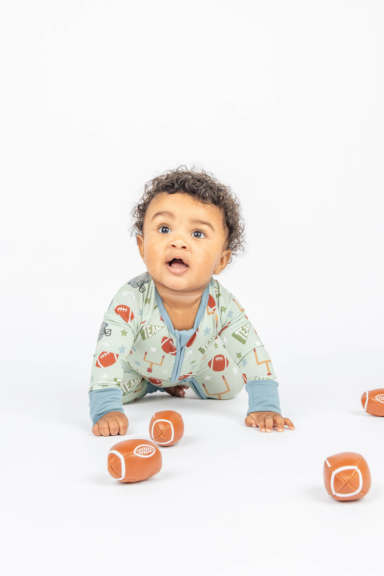 Football Game Day Sports Boys Bamboo Convertible Baby Pajamas: 3-6M