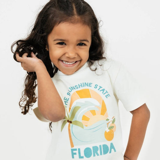 The Sunshine State Florida Souvenir Cotton Kids Tee Shirt: White/Multi / 2/3T