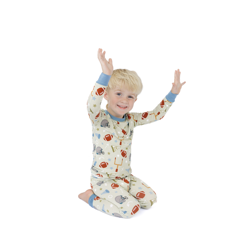Football Game Day Boys Two-Piece Bamboo Long Sleeve Kids Pajama Pants Set: 3T