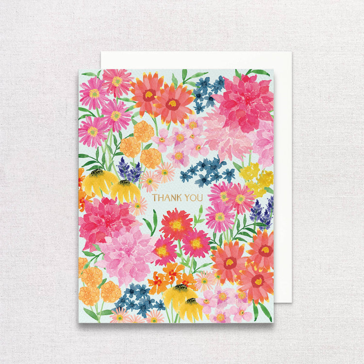 Bright Wildflowers Thank You Greeting Card with Gold Foil