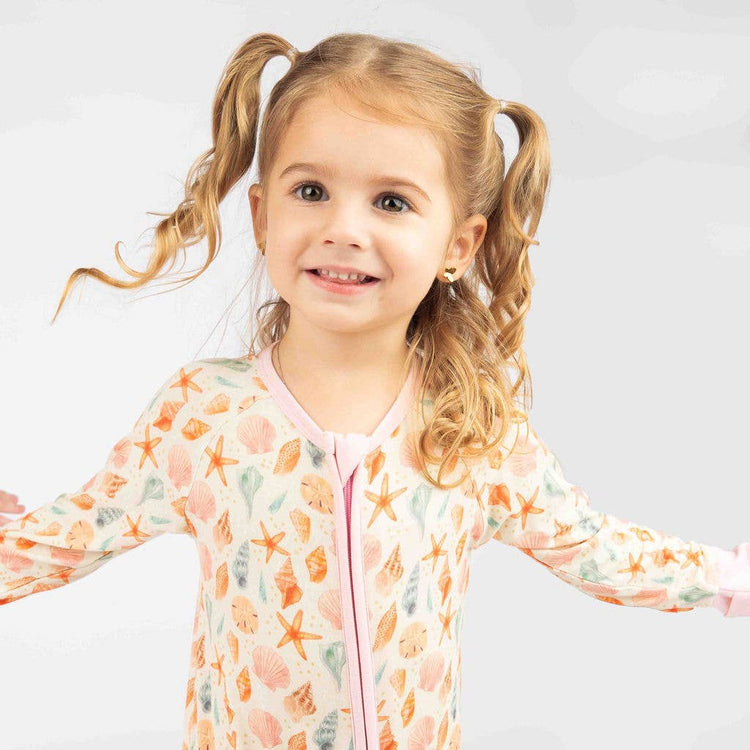 Sandy Seashells Beachy Bamboo Convertible Baby Pajamas: Beige/Multi