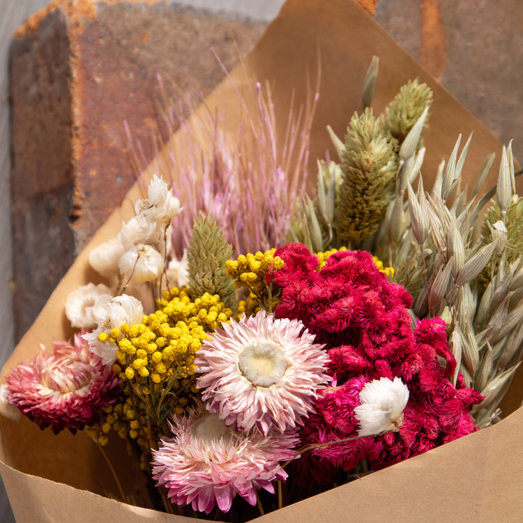 Mixed Dried Bouquet - All Year -Natural, Pink, White, Yellow